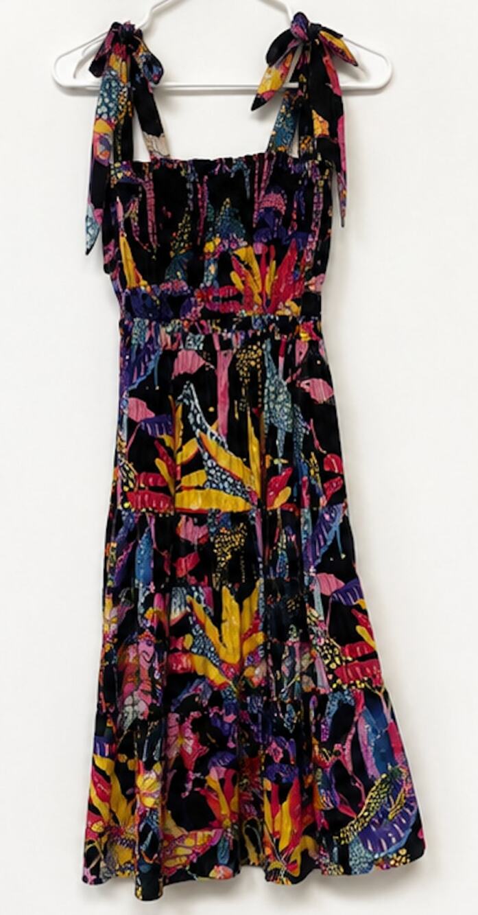 Oliphant Smocked Wide Tie Strap Midi Kruger Black Size XS